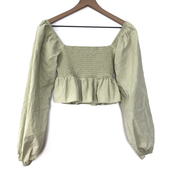 PACSUN LA HEARTS Smocked Babydoll Peplum Ruffle Blouse Crop Top S - Picture 3 of 9